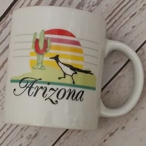 Arizona Themed White Mug With Cactus And Roadrunner Design